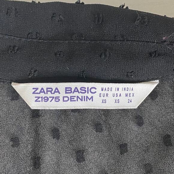 2/$30 ZARA Embroidered Ruffle Button-Down Sheer Blouse XS Floral Black #6267 - Picture 11 of 14